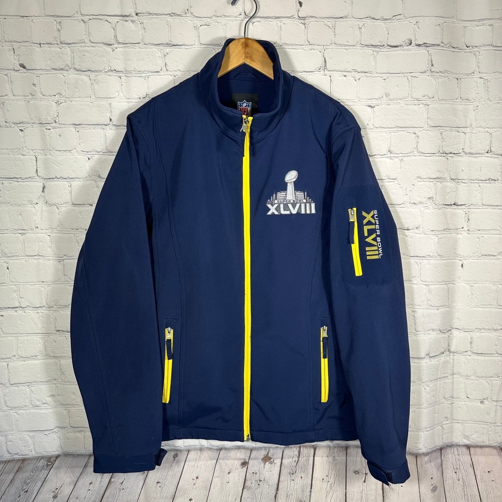 NFL Super‎ Bowl XLVIII Navy Blue Softshell Full Zip Jacket Mens Embroidered
